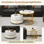 Elegant 2-piece, white coffee table set in nest shape, 60*60*46cm & 50*50* 30.8cm, round tables with - Image 49
