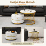 Elegant 2-piece, white coffee table set in nest shape, 60*60*46cm & 50*50* 30.8cm, round tables with - Image 55