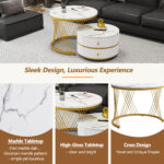 Elegant 2-piece, white coffee table set in nest shape, 60*60*46cm & 50*50* 30.8cm, round tables with - Image 57