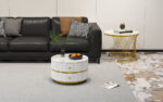 Elegant 2-piece, white coffee table set in nest shape, 60*60*46cm & 50*50* 30.8cm, round tables with - Image 6