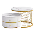 Elegant 2-piece, white coffee table set in nest shape, 60*60*46cm & 50*50* 30.8cm, round tables with - Image 64