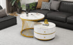Elegant 2-piece, white coffee table set in nest shape, 60*60*46cm & 50*50* 30.8cm, round tables with - Image 7