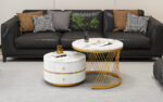 Elegant 2-piece, white coffee table set in nest shape, 60*60*46cm & 50*50* 30.8cm, round tables with - Image 8