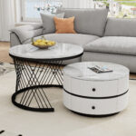 Elegant 2-piece, white coffee table set in nest shape, 60*60*46cm & 50*50*31cm, round tables with hi - Image 8