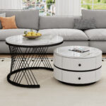 Elegant 2-piece, white coffee table set in nest shape, 60*60*46cm & 50*50*31cm, round tables with hi - Image 12