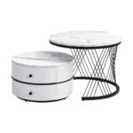 Elegant 2-piece, white coffee table set in nest shape, 60*60*46cm & 50*50*31cm, round tables with hi - Image 13