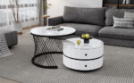 Elegant 2-piece, white coffee table set in nest shape, 60*60*46cm & 50*50*31cm, round tables with hi - Image 3