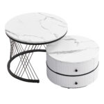 Elegant 2-piece, white coffee table set in nest shape, 60*60*46cm & 50*50*31cm, round tables with hi - Image 15