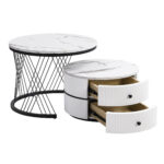 Elegant 2-piece, white coffee table set in nest shape, 60*60*46cm & 50*50*31cm, round tables with hi - Image 16