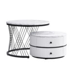 Elegant 2-piece, white coffee table set in nest shape, 60*60*46cm & 50*50*31cm, round tables with hi - Image 17