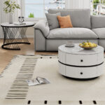 Elegant 2-piece, white coffee table set in nest shape, 60*60*46cm & 50*50*31cm, round tables with hi - Image 18