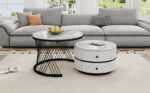 Elegant 2-piece, white coffee table set in nest shape, 60*60*46cm & 50*50*31cm, round tables with hi - Image 37