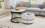 Elegant 2-piece, white coffee table set in nest shape, 60*60*46cm & 50*50*31cm, round tables with hi - Image 38