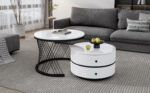 Elegant 2-piece, white coffee table set in nest shape, 60*60*46cm & 50*50*31cm, round tables with hi - Image 40