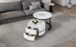 Elegant 2-piece, white coffee table set in nest shape, 60*60*46cm & 50*50*31cm, round tables with hi - Image 41