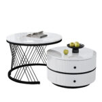 Elegant 2-piece, white coffee table set in nest shape, 60*60*46cm & 50*50*31cm, round tables with hi - Image 42