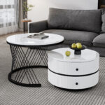 Elegant 2-piece, white coffee table set in nest shape, 60*60*46cm & 50*50*31cm, round tables with hi - Image 48