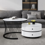 Elegant 2-piece, white coffee table set in nest shape, 60*60*46cm & 50*50*31cm, round tables with hi - Image 49
