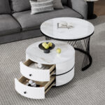 Elegant 2-piece, white coffee table set in nest shape, 60*60*46cm & 50*50*31cm, round tables with hi - Image 52