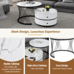 Elegant 2-piece, white coffee table set in nest shape, 60*60*46cm & 50*50*31cm, round tables with hi - Image 56