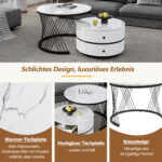 Elegant 2-piece, white coffee table set in nest shape, 60*60*46cm & 50*50*31cm, round tables with hi - Image 63