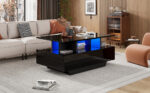 Modern high-gloss coffee table with LED lighting and 2 drawers – Stylish 90x55x41 cm side table with - Image 3