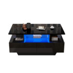 Modern high-gloss coffee table with LED lighting and 2 drawers – Stylish 90x55x41 cm side table with - Image 16