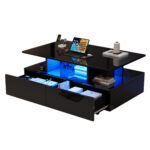 Modern high-gloss coffee table with LED lighting and 2 drawers – Stylish 90x55x41 cm side table with - Image 18
