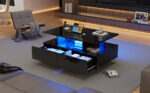 Modern high-gloss coffee table with LED lighting and 2 drawers – Stylish 90x55x41 cm side table with - Image 4