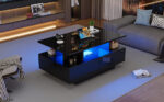 Modern high-gloss coffee table with LED lighting and 2 drawers – Stylish 90x55x41 cm side table with - Image 5