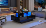 Modern high-gloss coffee table with LED lighting and 2 drawers – Stylish 90x55x41 cm side table with - Image 6