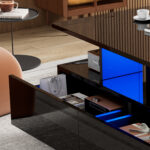 Modern high-gloss coffee table with LED lighting and 2 drawers – Stylish 90x55x41 cm side table with - Image 44