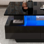 Modern high-gloss coffee table with LED lighting and 2 drawers – Stylish 90x55x41 cm side table with - Image 45