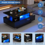 Modern high-gloss coffee table with LED lighting and 2 drawers – Stylish 90x55x41 cm side table with - Image 46