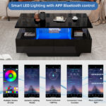 Modern high-gloss coffee table with LED lighting and 2 drawers – Stylish 90x55x41 cm side table with - Image 48