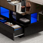 Modern high-gloss coffee table with LED lighting and 2 drawers – Stylish 90x55x41 cm side table with - Image 51