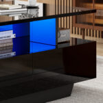 Modern high-gloss coffee table with LED lighting and 2 drawers – Stylish 90x55x41 cm side table with - Image 52