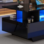 Modern high-gloss coffee table with LED lighting and 2 drawers – Stylish 90x55x41 cm side table with - Image 54