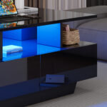Modern high-gloss coffee table with LED lighting and 2 drawers – Stylish 90x55x41 cm side table with - Image 55