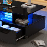 Modern high-gloss coffee table with LED lighting and 2 drawers – Stylish 90x55x41 cm side table with - Image 57