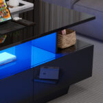 Modern high-gloss coffee table with LED lighting and 2 drawers – Stylish 90x55x41 cm side table with - Image 61