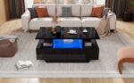 Modern high-gloss coffee table with LED lighting and 2 drawers – Stylish 90x55x41 cm side table with - Image 64