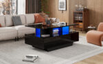 Modern high-gloss coffee table with LED lighting and 2 drawers – Stylish 90x55x41 cm side table with - Image 65