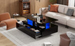 Modern high-gloss coffee table with LED lighting and 2 drawers – Stylish 90x55x41 cm side table with - Image 66