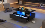 Modern high-gloss coffee table with LED lighting and 2 drawers – Stylish 90x55x41 cm side table with - Image 67