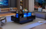 Modern high-gloss coffee table with LED lighting and 2 drawers – Stylish 90x55x41 cm side table with - Image 68