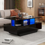 Modern high-gloss coffee table with LED lighting and 2 drawers – Stylish 90x55x41 cm side table with - Image 70