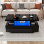 Modern high-gloss coffee table with LED lighting and 2 drawers – Stylish 90x55x41 cm side table with - Image 71