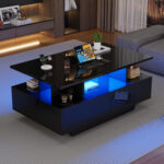 Modern high-gloss coffee table with LED lighting and 2 drawers – Stylish 90x55x41 cm side table with - Image 72