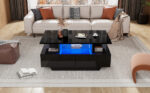 Modern high-gloss coffee table with LED lighting and 2 drawers – Stylish 90x55x41 cm side table with - Image 7